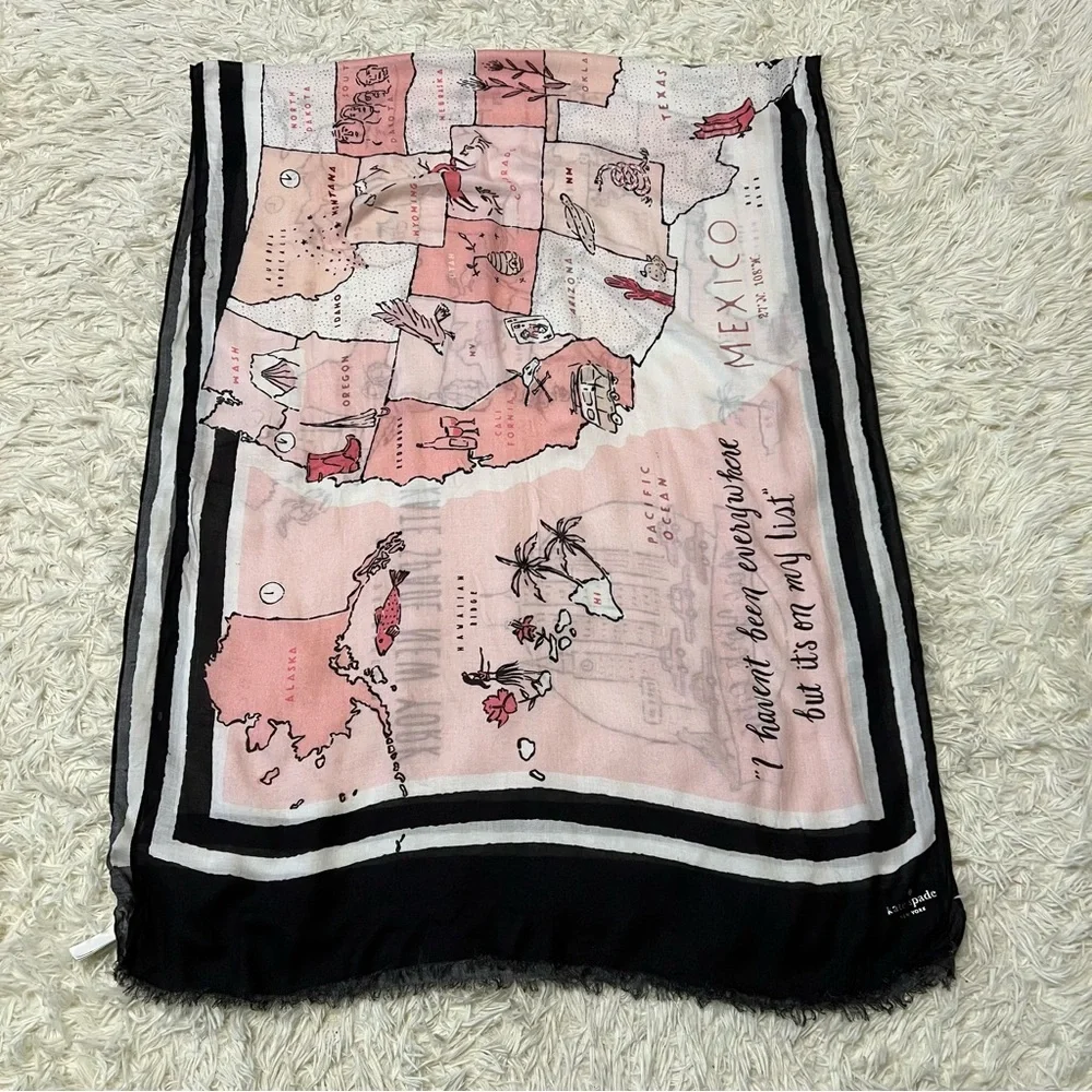 Kate Spade Map Of USA 80X30 inch Rectangle Viscose Scarf New No Tags Wanderlust - Picture 3 of 11